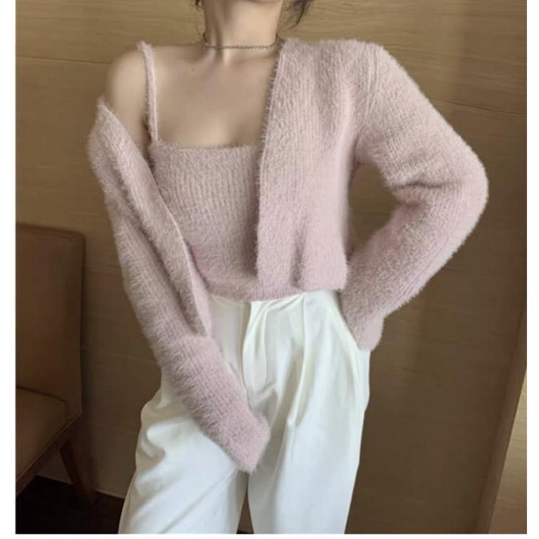 Set len lông, Sét áo len kèm áo 2 dây, len mềm mịn