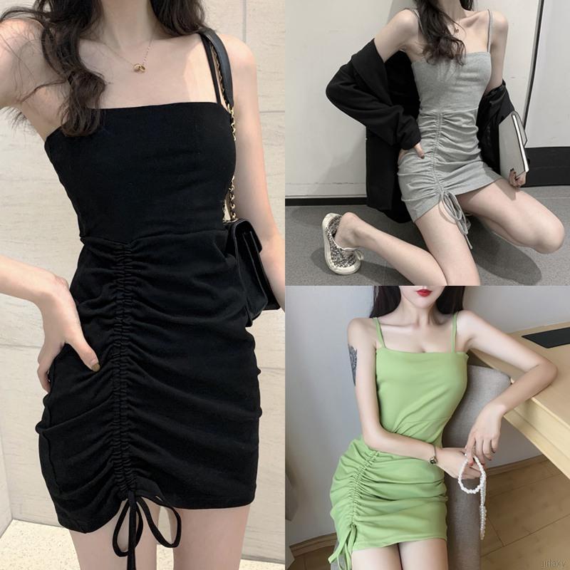 Đầm body trễ vai cổ về thiết kế có dây rút phong cách Hàn Quốc gợi cảm