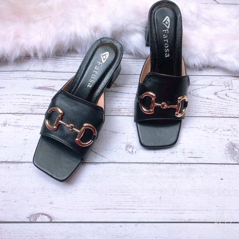 Dép nữ bản to phôi xích ngang gót loe 5cm cực xinh