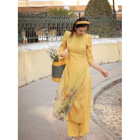 Áo dài vai bồng chất tơ mềm mịn