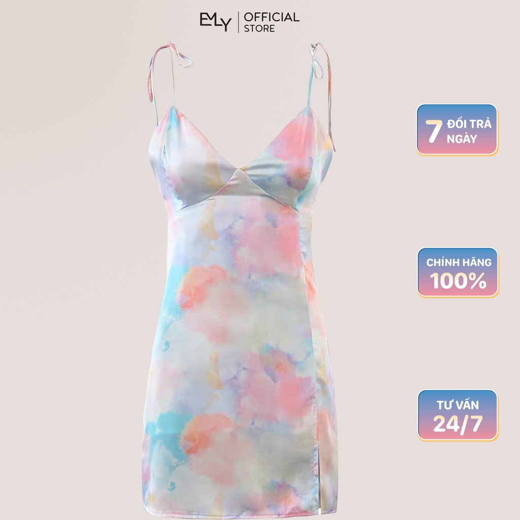 Đầm nữ hai dây loang màu dáng ôm đi biển xẻ tà ulzzang