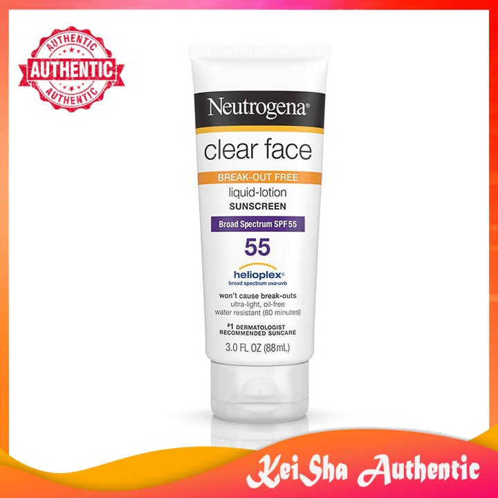Kem Chống Nắng Neutrogena Clear Face Break Out Free Lotion Sunscreen Broad Spectrum SPF55 (88ml) - KEISA COSMETIC