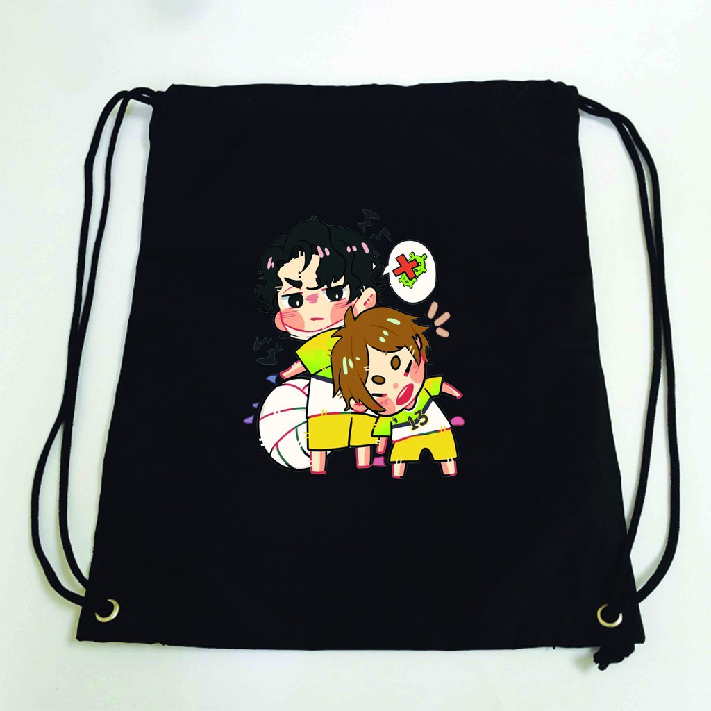 Balo dây rút đen in hình HAIKYUU!! Vua Bóng Chuyền anime chibi túi rút đi học xinh xắn thời trang