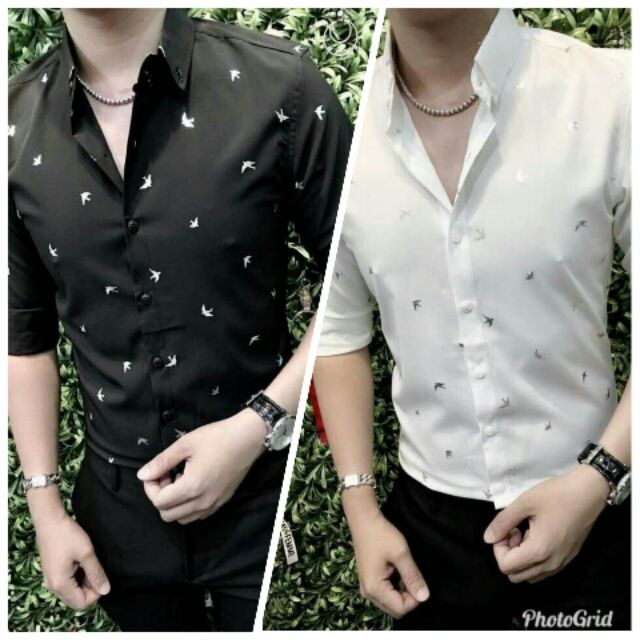 Áo sơ mi nam quảng châu in hình chim (Kèm ảnh thật sp)