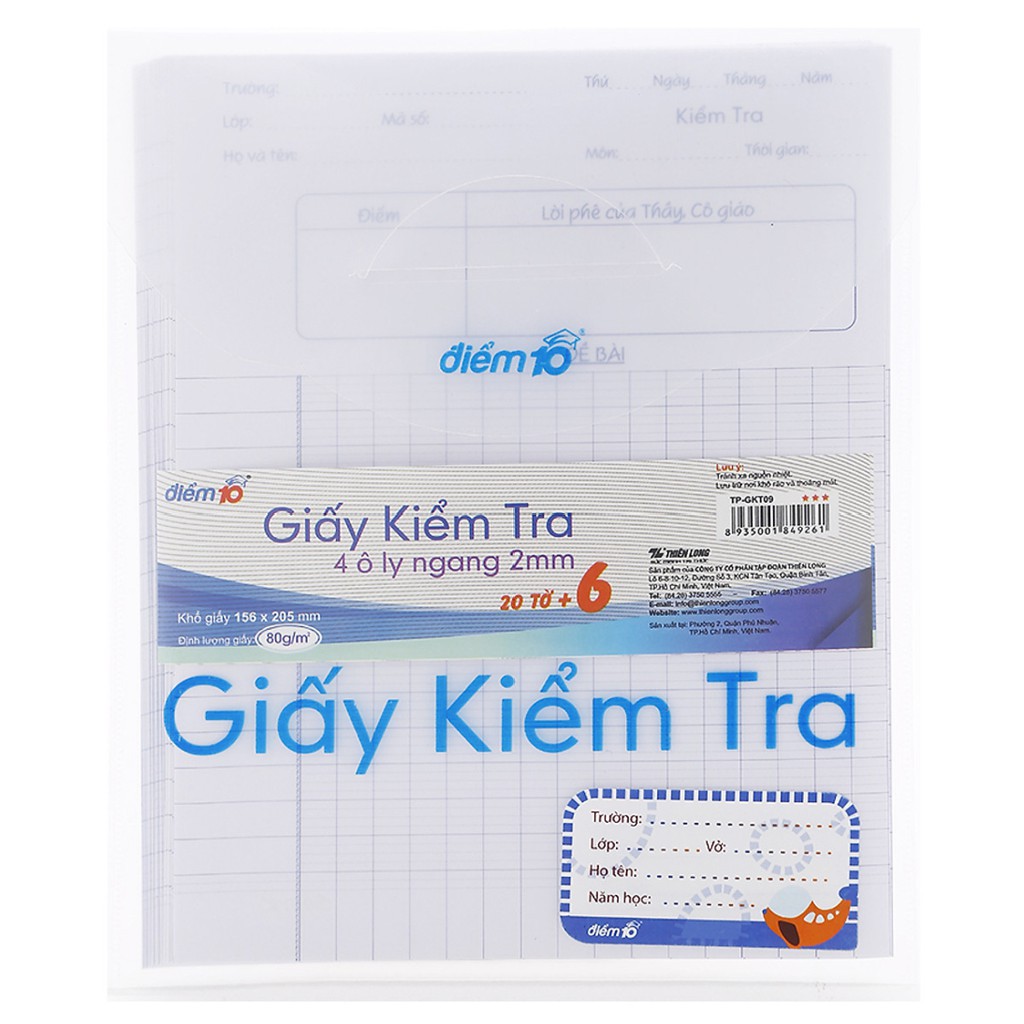 [Chính Hãng] Giấy Kiểm Tra Thiên Long TP-GKT09 4 Ô Ly Ngang (Xấp 20 tờ đôi, 6 tờ đơn, kèm túi nhựa)