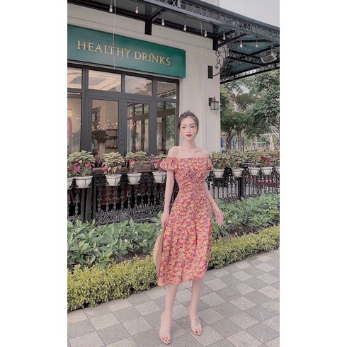 Maxi hoa nhí dáng dài trễ vai tôn dáng siêu tiểu thư, sang chảnh | BigBuy360 - bigbuy360.vn