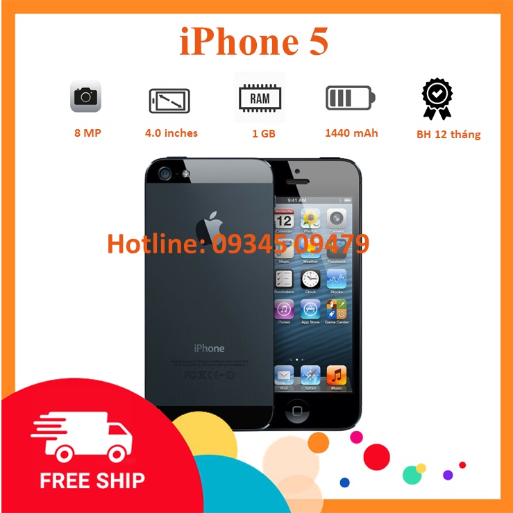 ĐT Iphon 5 giá rẻ -phiên bản QUỐC TẾ Bộ Nhớ 16G/32G/64G-Xem youtube,lướt web,chơi game.bảo hành 12 tháng.