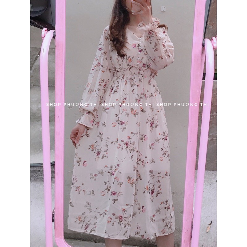 [Mã WASTMAY giảm 15% tối đa 30K đơn 150K] Đầm hoa vintage cổ V chun eo (hình shop chụp/sẵn) | BigBuy360 - bigbuy360.vn