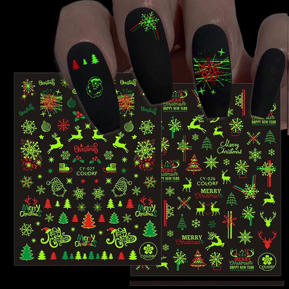 Miếng Dán Trang Trí Móng Tay Dạ Quang Họa Tiết Bông Tuyết Giáng Sinh