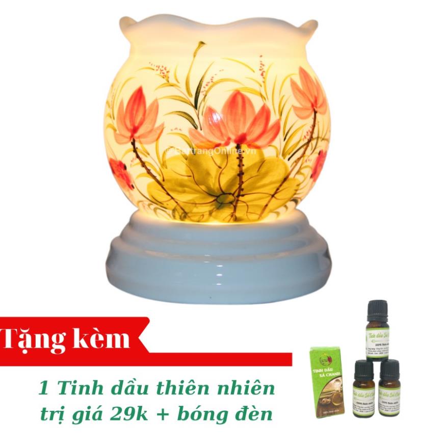 Đèn Xông Tinh Dầu Gốm Bát Tràng + Tặng Kèm Tinh Dầu Và Bóng Đèn Halogen