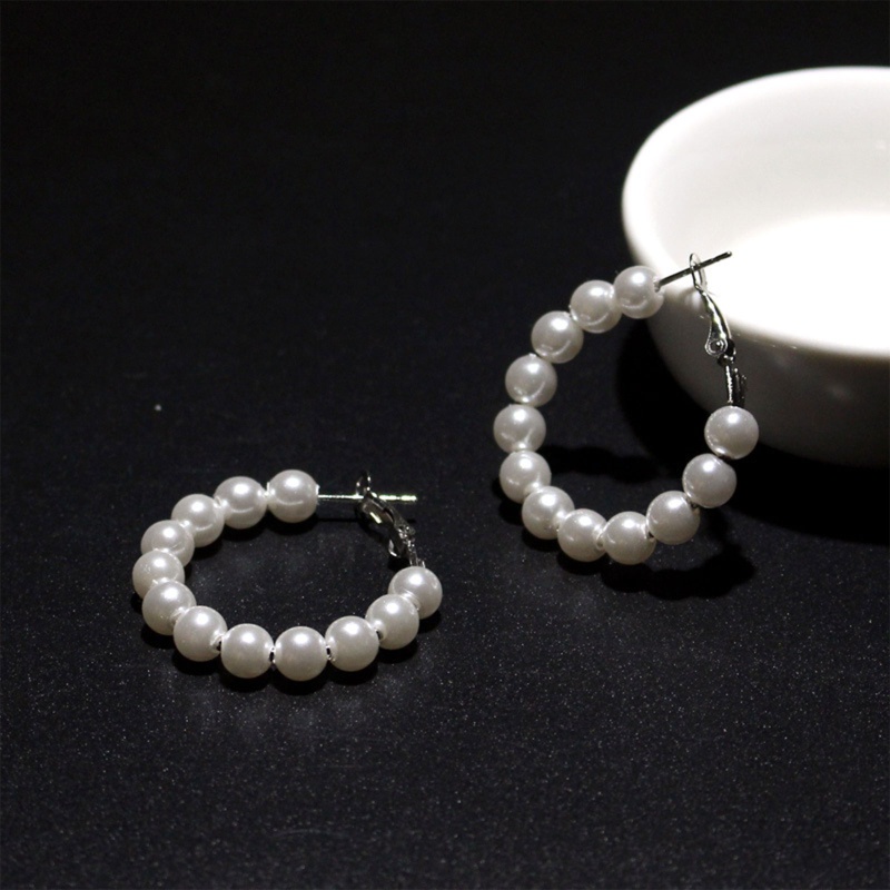 Bông Tai Hình Tròn Lớn Đính Ngọc Trai Giả Thời Trang Cho Nữ