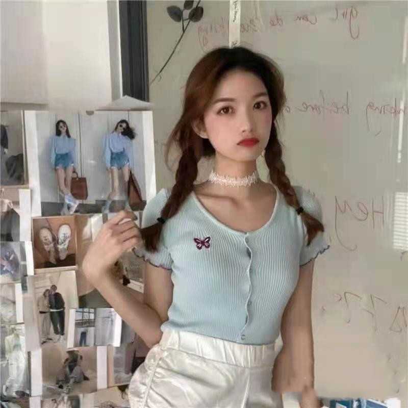 SUXI Áo Thun Nữ Ngắn Tay Cổ Tròn Thời Trang Hàn