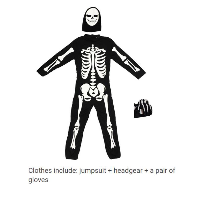 Áo liền quần in hình hộp sọ/xương cho trẻ em chủ đề kinh dị Halloween kèm phụ kiện