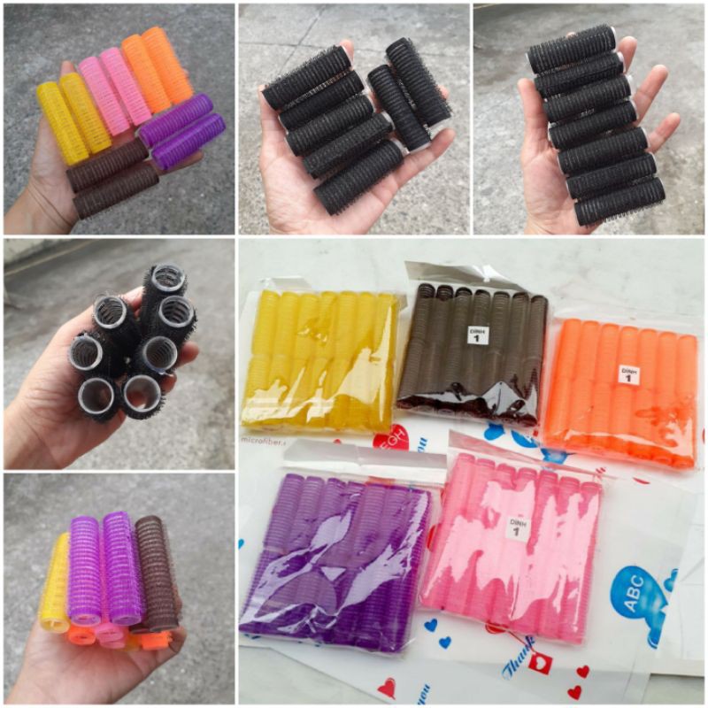 Lô dính cuốn tóc màu/đen size nhí 1.5×6cm