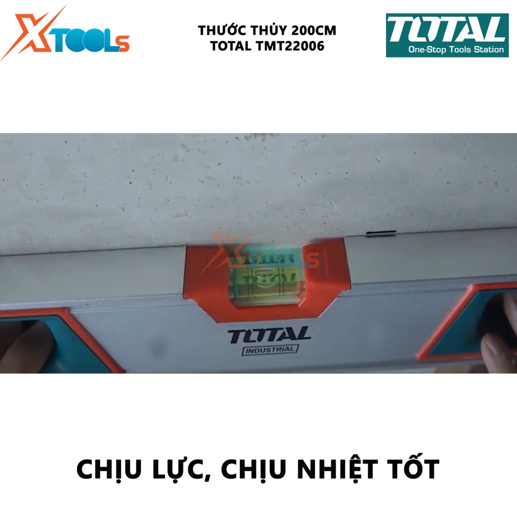 Thước thủy TOTAL TMT22006 | thước nivo Chiều dài 200cm, Độ chính xác 0,5mm, Độ dày 1,5mm Khe hình chữ V để đo các vật th