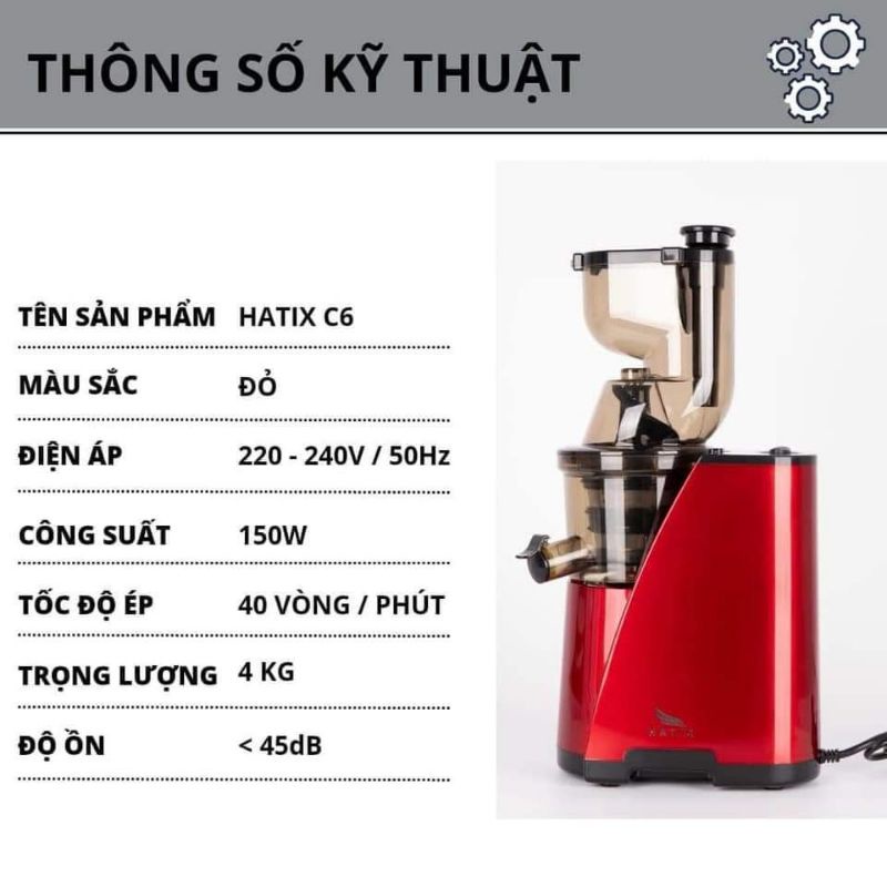 Máy ép chậm Hatix C6 - Máy ép hoa quả trái cây kiệt bã - Bảo hành 12 tháng tại Việt Nam