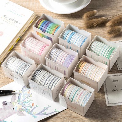 Set 10 cuộn băng dính giấy, washi tape cute khổ nhỏ