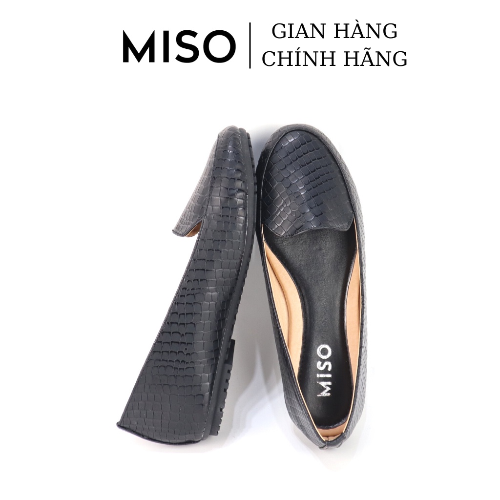 Giày mọi nữ mũi tròn basic phối vân da rắn sang chảnh đế bệt dễ mang đi học đi làm MISO M089