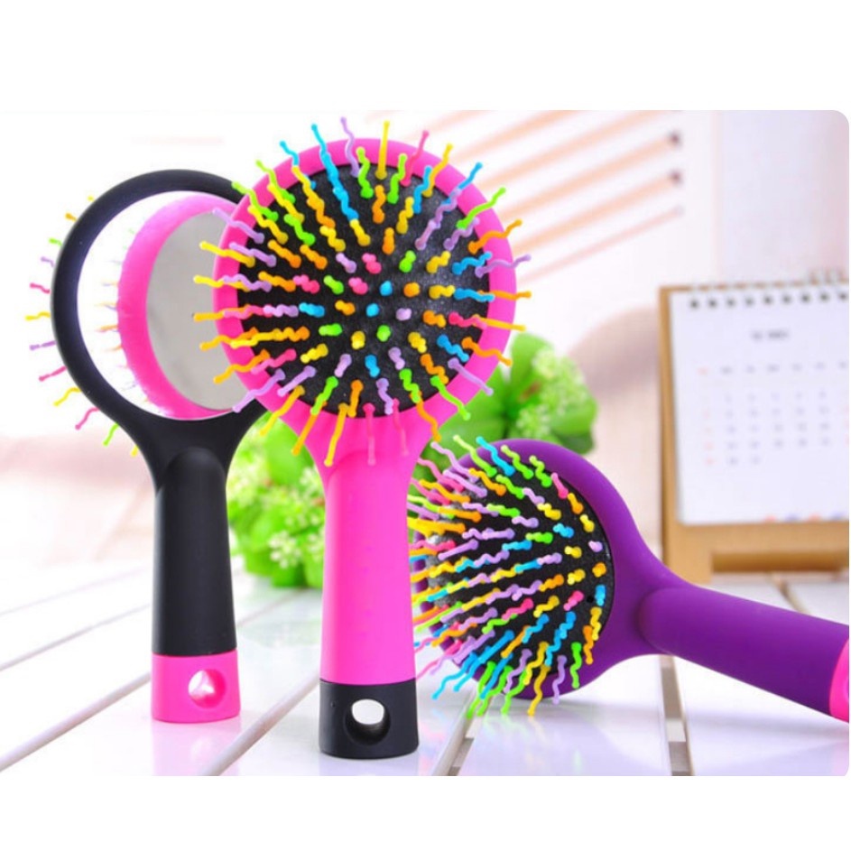 Lược Đệm Gỡ Tóc Rối Có Gương Cầm Tay Massage Da Đầu Tiện Lợi