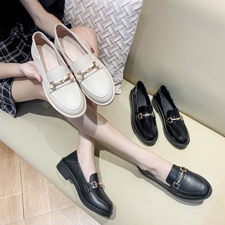 Giày Da Mũi Tròn Đế Mềm Màu Trơn Phong Cách retro Cho Nữ Size 35-41