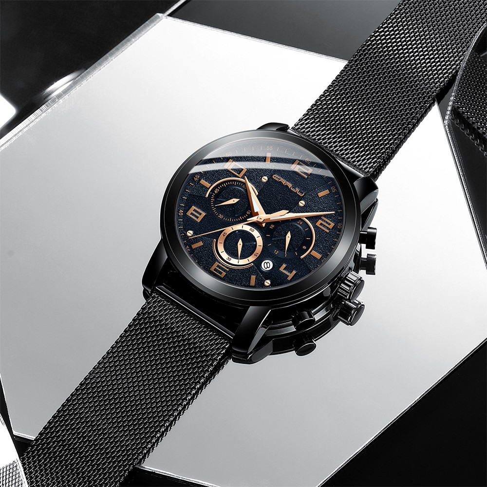 CRRJU Men's Watch Multifunctional Fashion Luxury Stainless Steel Waterproof Quartz Luminous 2289G