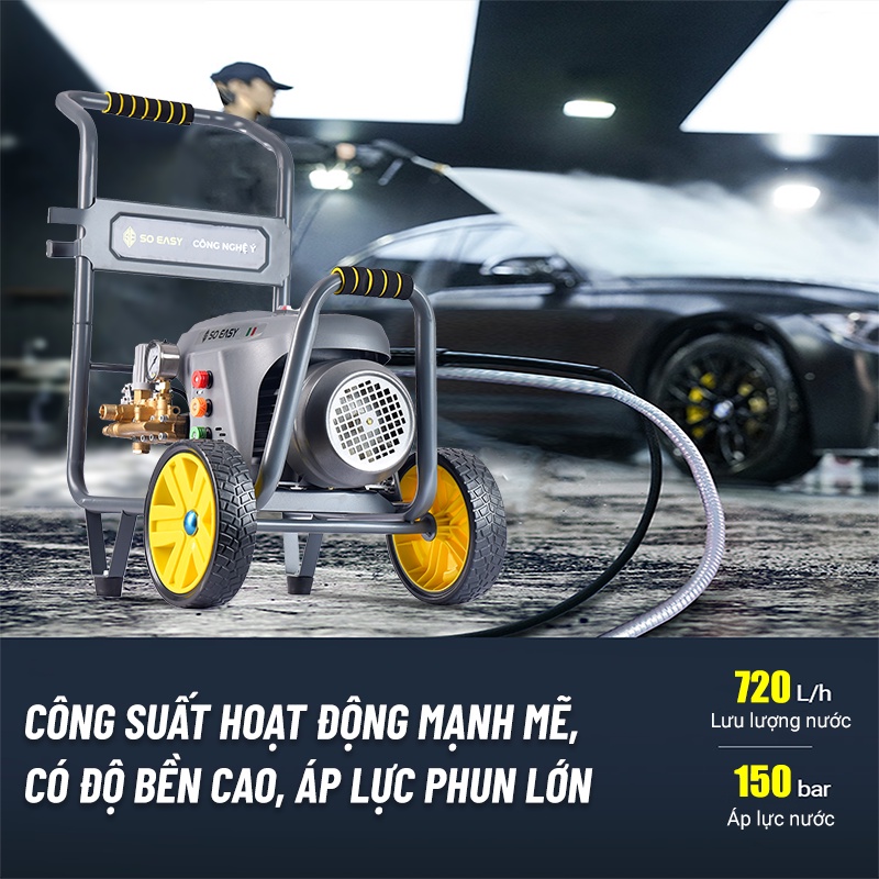 Máy rửa xe công nghiệp cao áp tiệm rửa xe chuyên dùng, động cơ lõi đồng ty sứ, SOEASY 2800W SE009G
