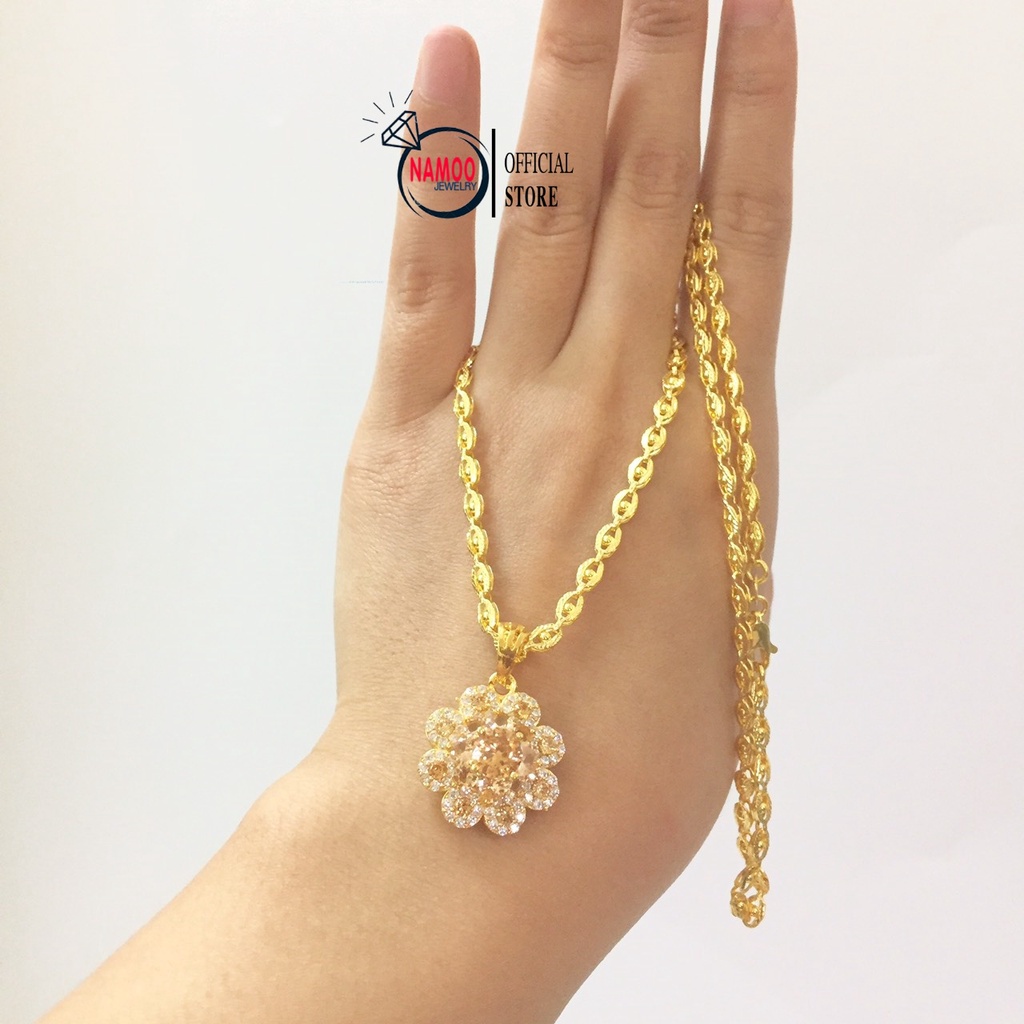 Dây Chuyền Đính Đá Hoa Trà V800 kết hợp Dây Thoi V014 Bản Lớn Namoo Jewelry Chuyên Sỉ