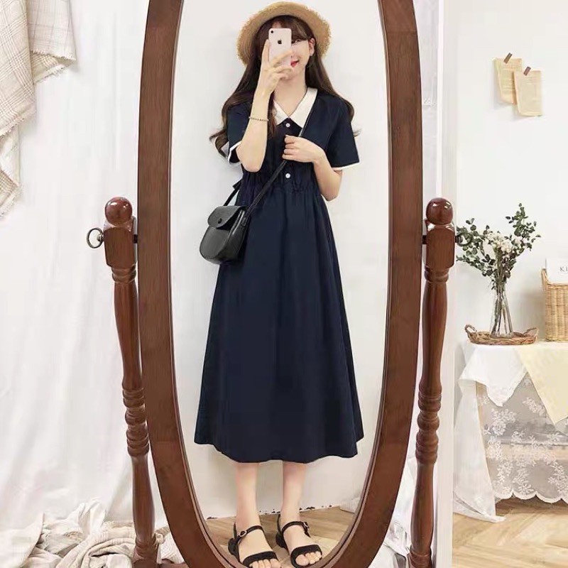 Đầm Polo Phối Nút Nhún Eo Phong Cách Nữ Tính | BigBuy360 - bigbuy360.vn