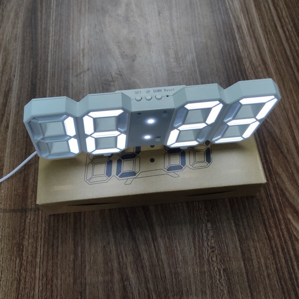 💥  Đồng hồ LED 3D treo tường, để bàn thông minh Smart Clock, phiên bản màu trắng Ghe50can