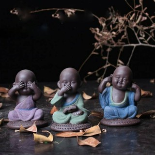 bộ tượng 3 chú tiểu tam không ngồi gốm sứ