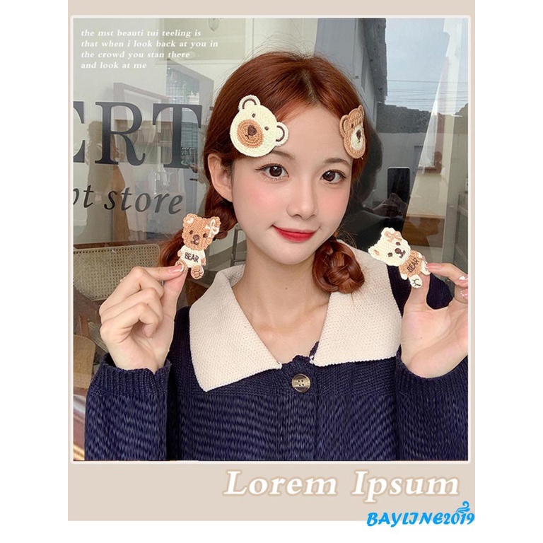 BAY-Kẹp tóc vải hình gấu hoạt hình dễ thương và phụ kiện tóc màu be/ nâu cho nữ