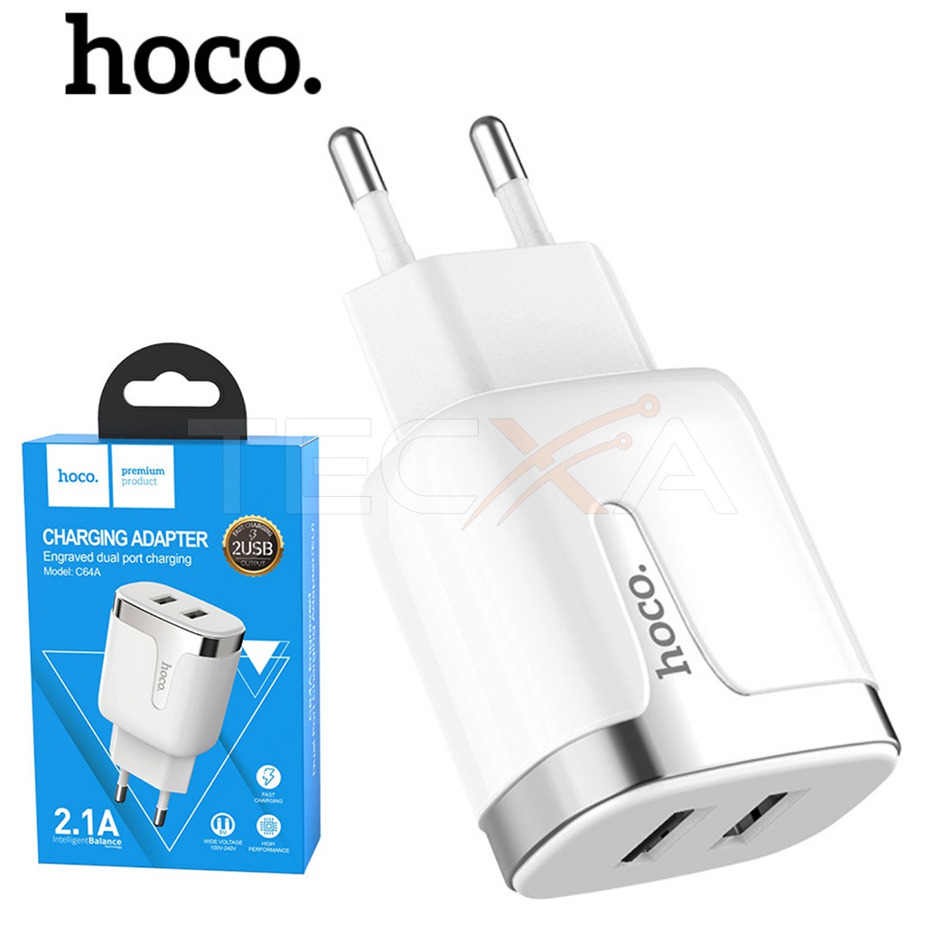 Củ Sạc Nhanh Hoco C64A - Củ Sạc Chính Hãng Hoco C64A 2 Cổng Usb 5V 2,1A - Bảo hành 12 tháng