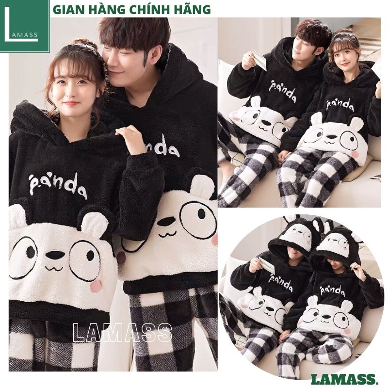 Bộ ngủ lông GẤU TRÚC PANDA giữ nhiệt cực ấm Bộ ngủ mùa đông chất lông mềm nhẹ quần áo mặc nhà dài tay mùa đông - LAMASS