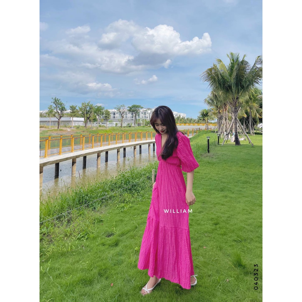 Đầm maxi xốp cổ tim 0774