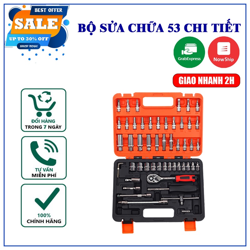 Bộ dụng cụ mở bulong ốc vít đa năng 53 chi tiết, đồ nghê sửa chữa ô tô xe máy