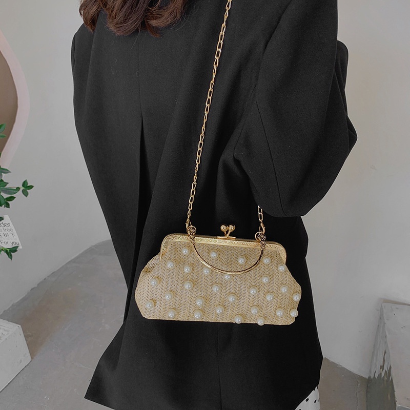 Túi Xách JASMIN NOIR Đan Cói Đính Ngọc Trai Sang Trọng Thời Trang Cho Nữ