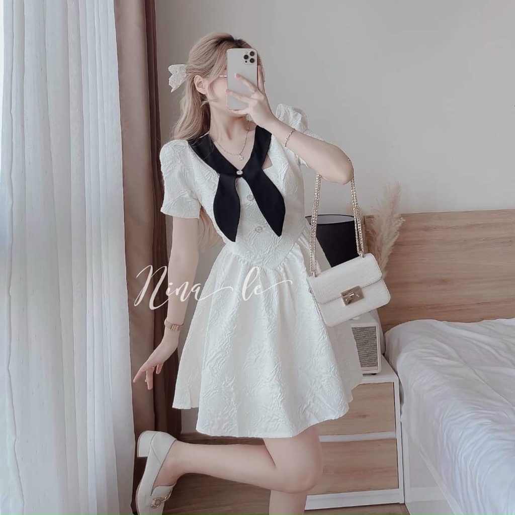 Đầm váy nữ trắng xốp kết nơ xinh xắn, cute dành cho các tiểu thư đi chơi, dự tiệc