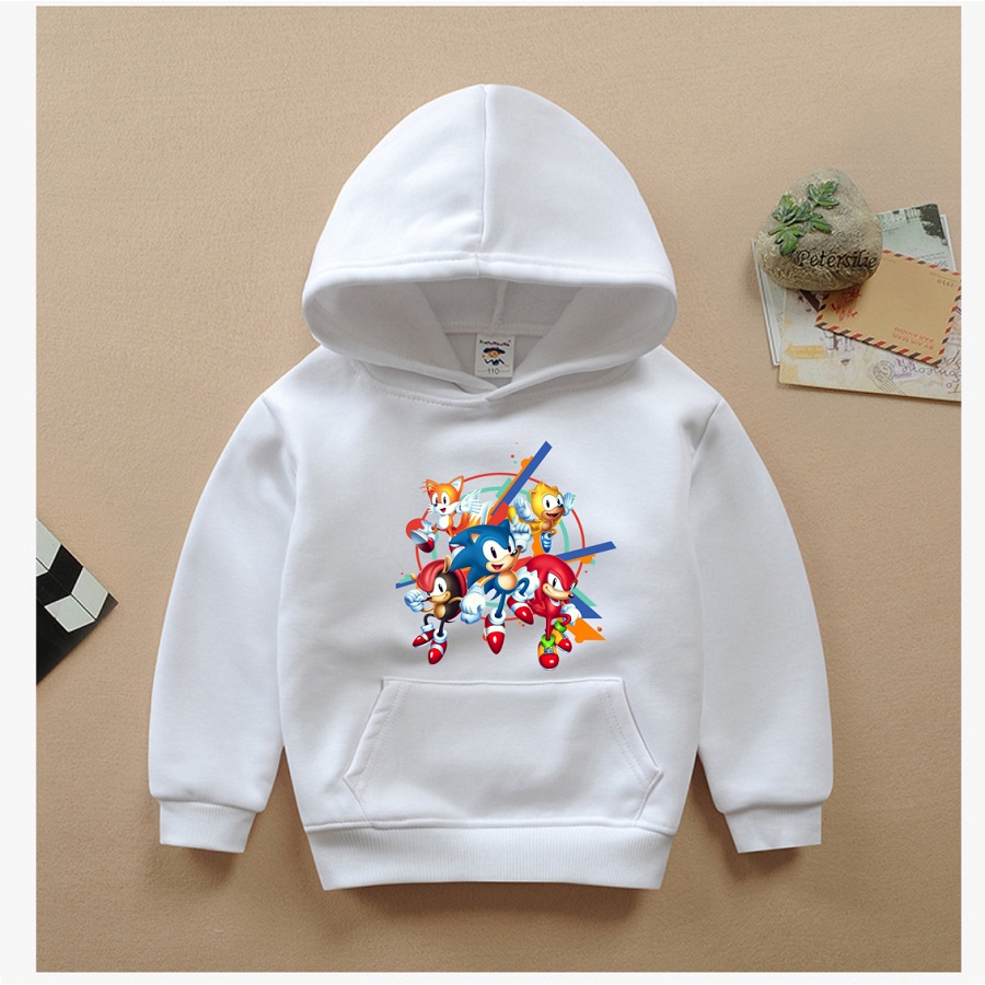 Áo Sonic ao hoodie in hình phim hoạt hình sonic nhím xanh tốc độ cực chất màu trắng cho bé trai bé gái