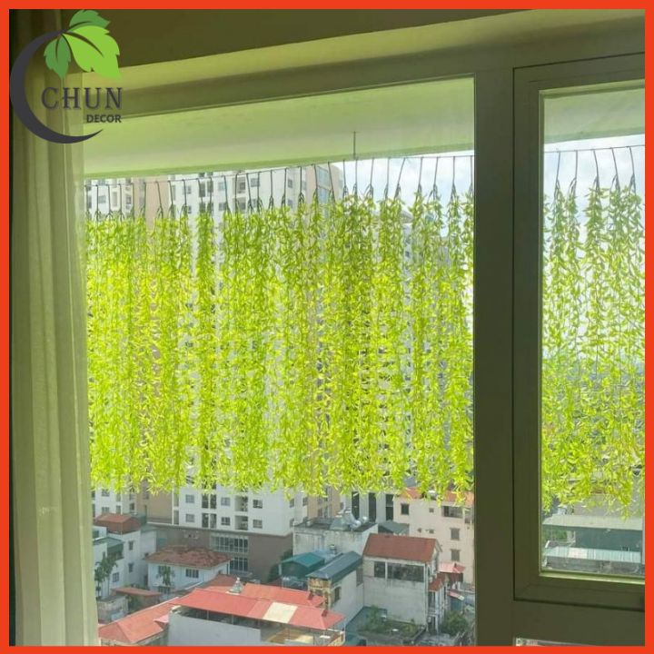 Chùm cúc tần ấn độ nhân tạo 5 nhánh lá xanh mát dài 1m trang trí ban công, cửa, mái hiên, trần nhà