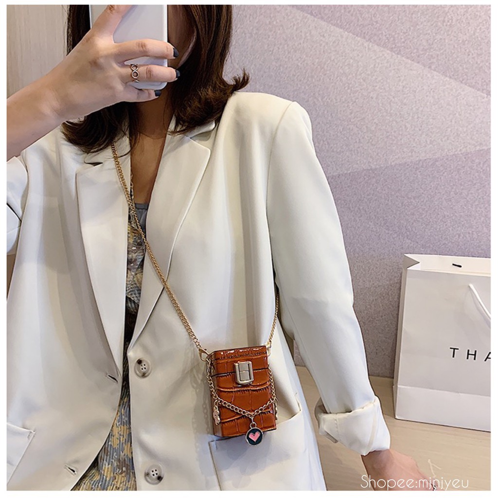 [Tặng kèm chuỗi charm dễ thươn] Túi Đeo Vai Hộp Vuông Mini Vân Da Rắn Form Vuông Cứng Cáp Cao Cấp 2021 | BigBuy360 - bigbuy360.vn