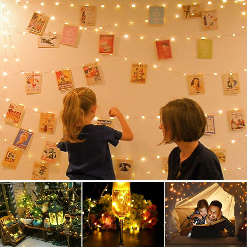 20/50/100 Clips Photo Clip USB Led Festoon String Fairy Lights Battery Operated Garland Home Decor