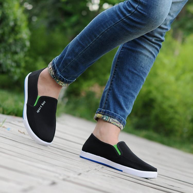 Gò vấp-Giày lười sneaker cách tân không dây MÀU ĐEN - Giày vải thời trang cao cấp nam/nữ