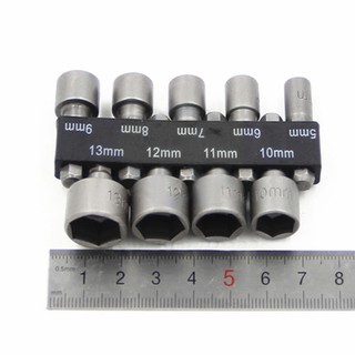 9pcs/set 5mm-13mm Socket Bits Adapter Set Hex Drill Nut Driver Power Shank 1/4"