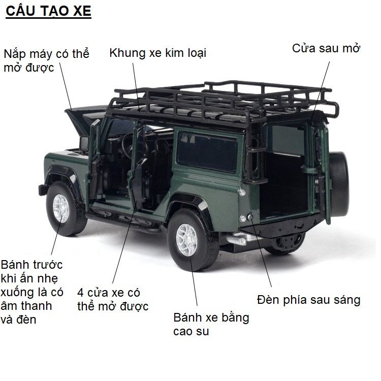 Mô hình xe ô tô Land Rover Defender 1:32 xe bằng kim loại