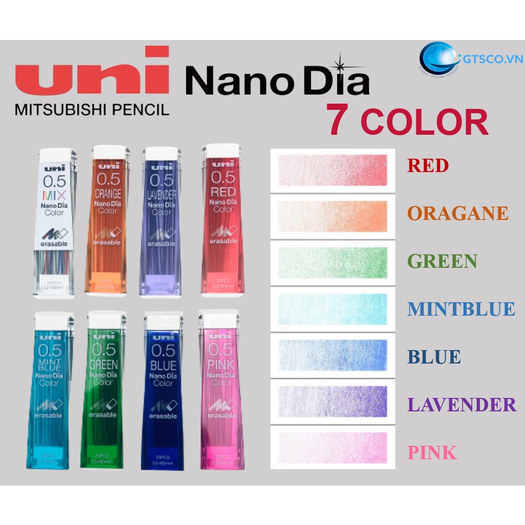 Ngòi chì bấm cơ khí 7 màu UNI NANO DIA COLOR