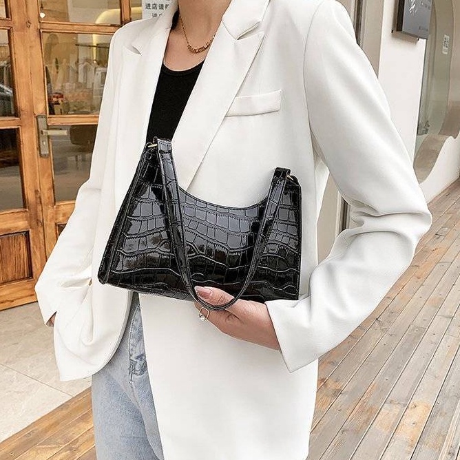 Túi Xách Đeo Vai/Kẹp Nách Vân Da Cá Sấu Phối Dây Xích Kiểu Pháp Thời Trang Cho Nữ