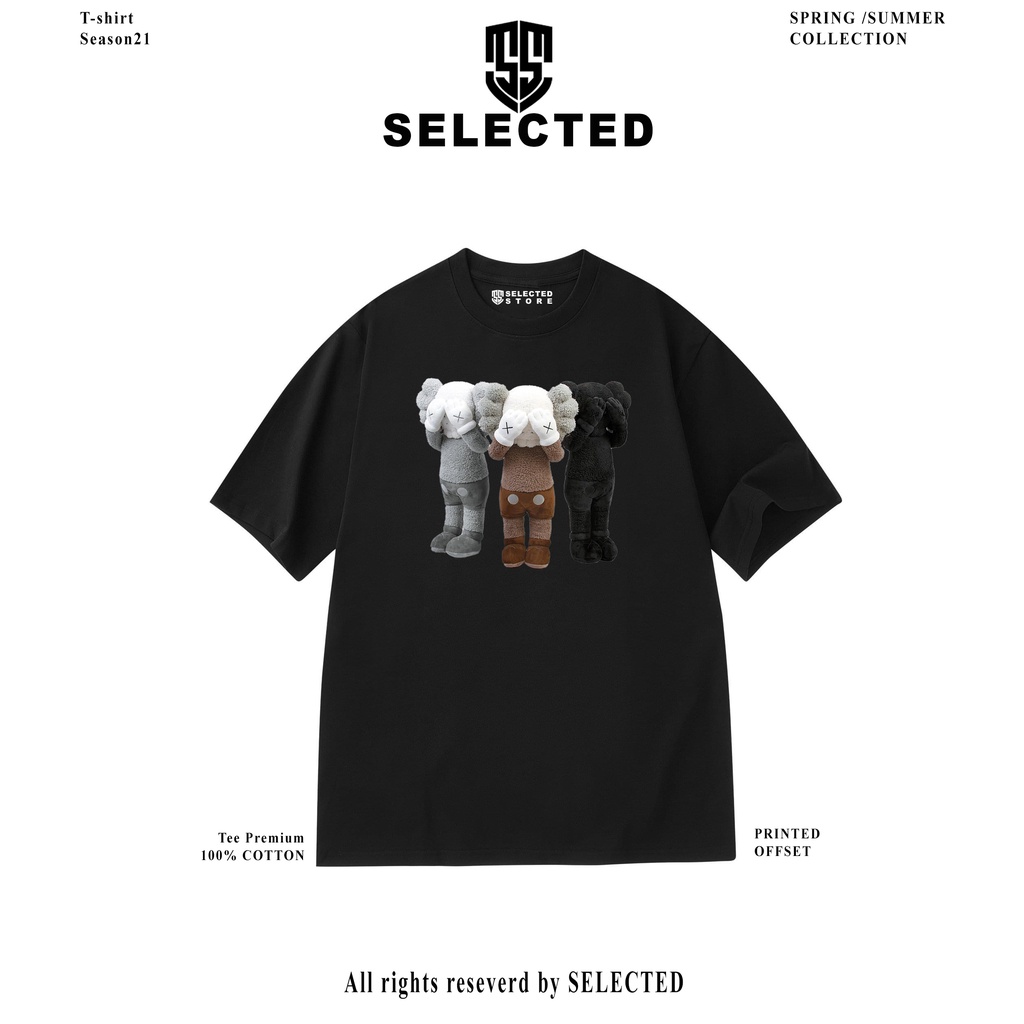 Áo thun tay lỡ nam nữ in hình KAWS , Vải Cotton Form Oversize - SELECTED.STORE