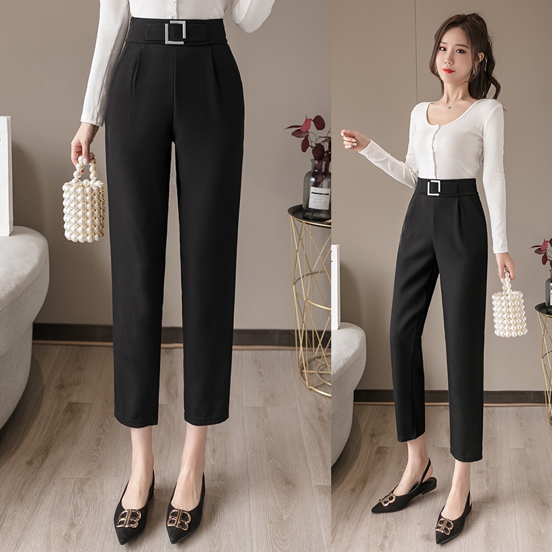 Quần tây nữ công sở lưng cao baggy đẹp ZENA đai vuông liền khóa sườn Q624