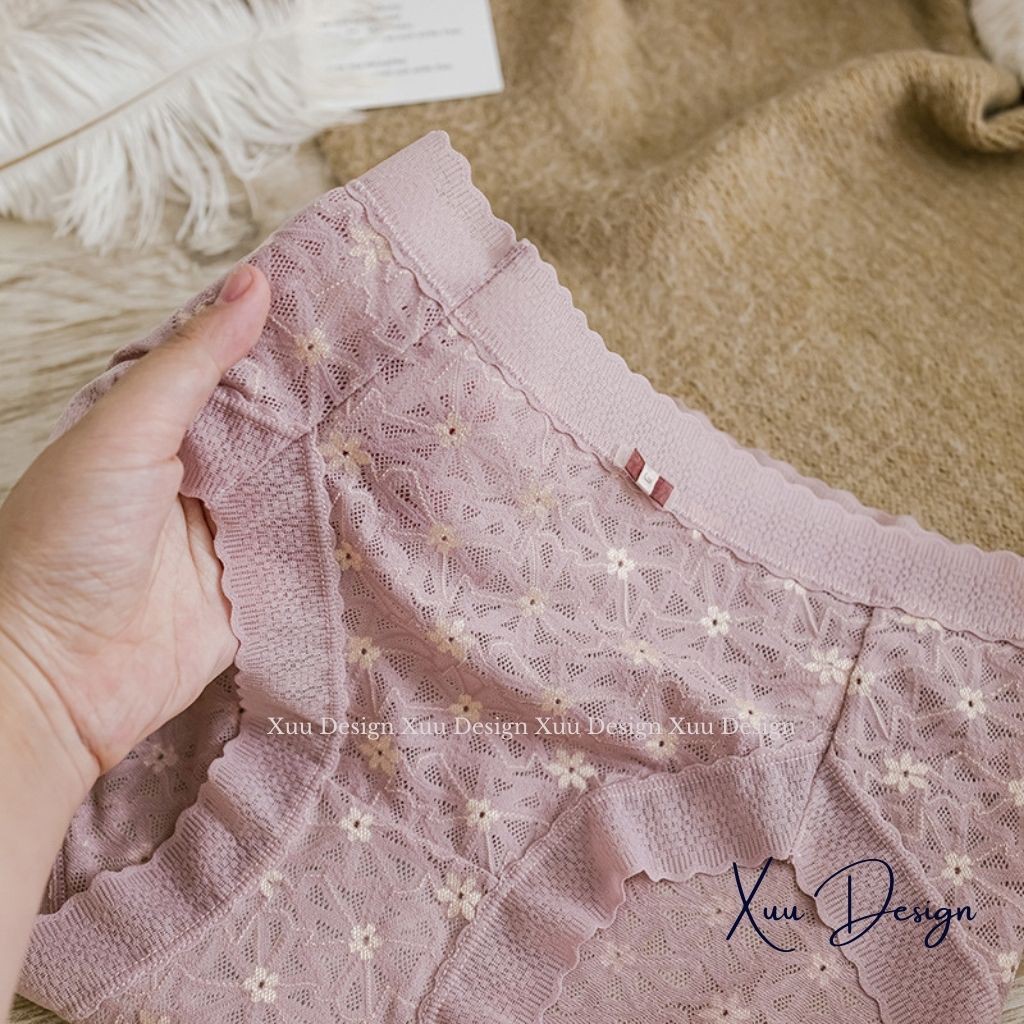 Quần lót nữ ren gấm cao cấp thêu hoa tinh tế, ren hoa thông thoáng gợi cảm - Wexuu Design QC60