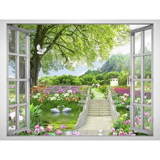 Tranh dán tường cửa sổ 3D cảnh đẹp thiên nhiên thơ mộng VT0419